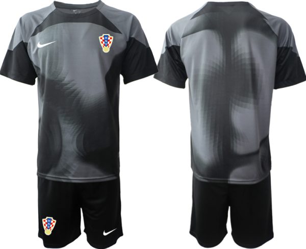 Billige Kroatien 2022/23 Torwarttrikot für Herren schwarz grau Fußballtrikots Set