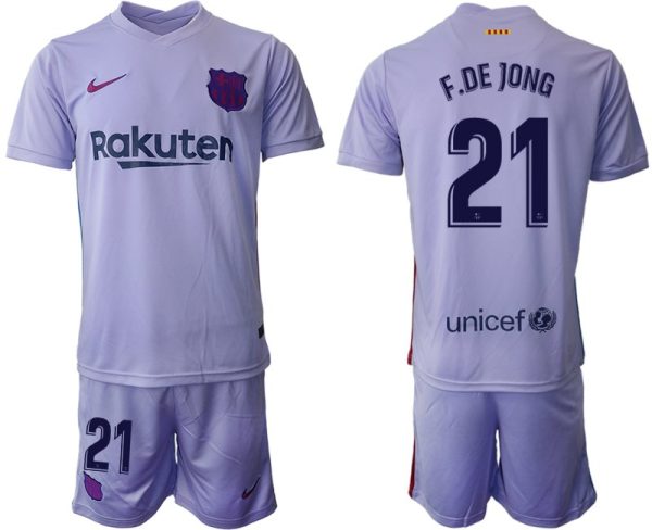 FC Barcelona 2021/22 Auswärtstrikot lila/gelb mit Aufdruck F.DE JONG 21 - immagine 2