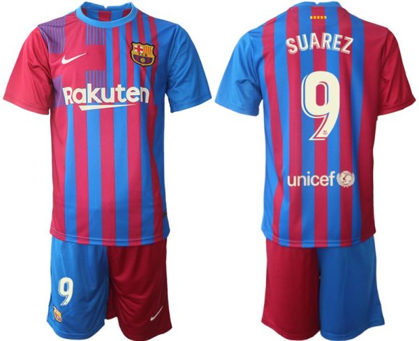 FC Barcelona Heimtrikot 2021/22 Herren Fußballtrikots blau mit Aufdruck SUAREZ 9 – Bild 2