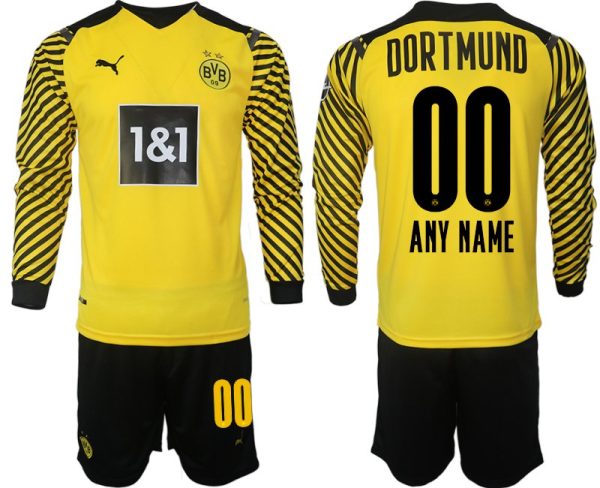 Günstige Borussia Dortmund Heimtrikot 2022 Langarm + Kurze Hosen – Bild 2
