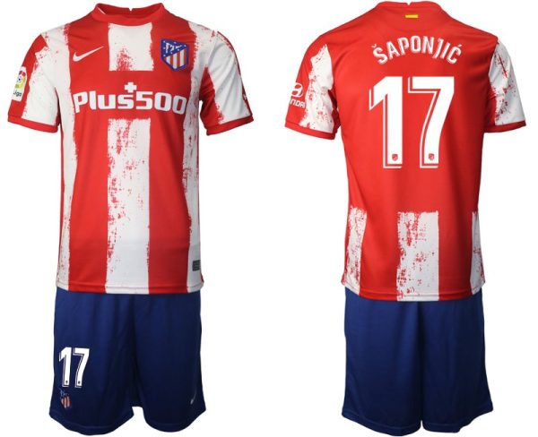 Heimtrikot Atlético Madrid 2021/22 rot/weiß mit Aufdruck Šaponjić 17 - Afbeelding 2