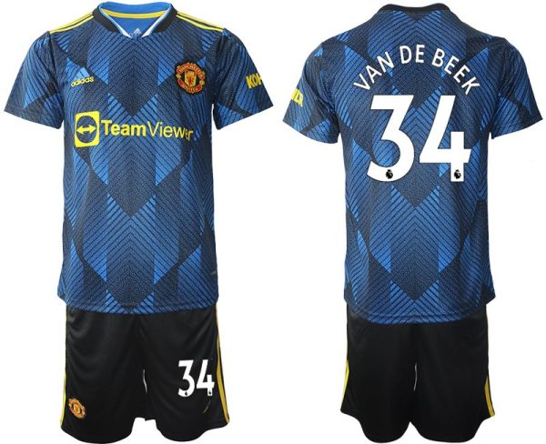 Herren Manchester United 2022 Ausweichtrikot blau Kurzarm mit Aufdruck VAN DE BEEK 34 - Obrázok 2