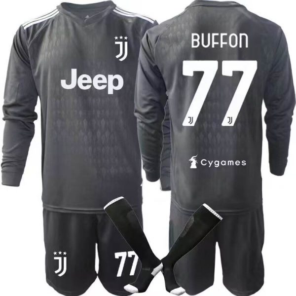 Juventus Torwart Trikot Buffon 77# Schwarz Langarm + Kurze Hosen