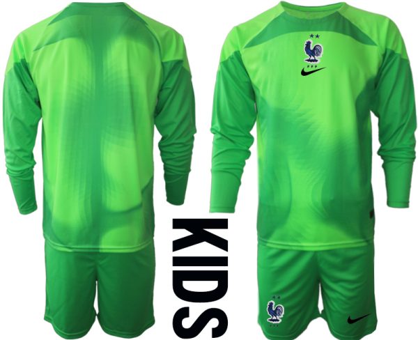 Kinder Fußball Trikot Frankreich 2022/23 Torwarttrikot grün Langarm + Kurze Hosen
