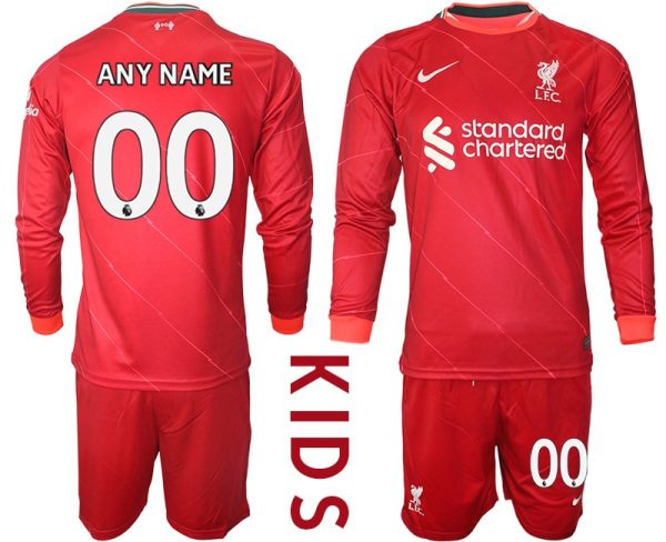 Personalisierbar FC Liverpool Heimtrikot 2021/22 Trikotsatz Langarm in rot für Kinder - Obrázek 2