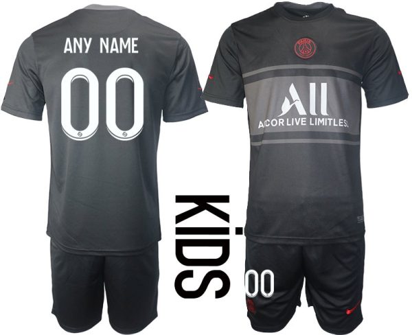 Personalisierbar Paris St. Germain Kinder 3rd Trikot 2021/22 schwarz/rot - Image 2