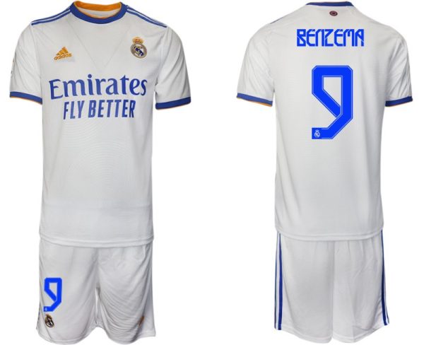 Real Madrid Heimtrikot 2022 weiß blau mit Aufdruck Benzema 9 - immagine 2