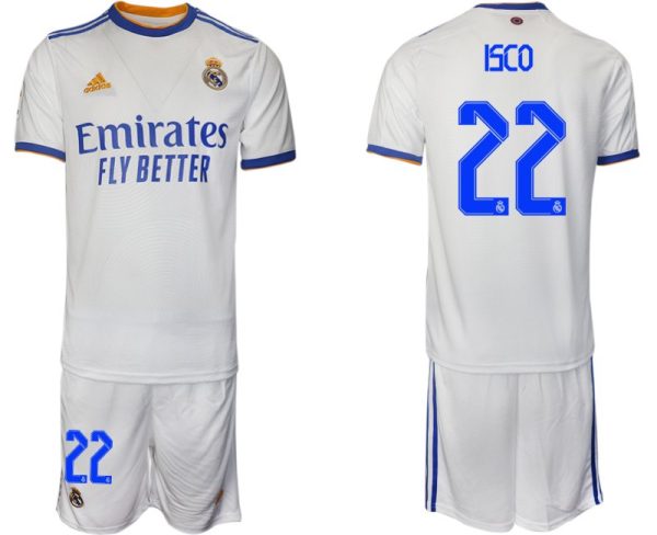 Real Madrid Heimtrikot 2022 weiß blau mit Aufdruck ISCO 22 - Obrázok 2