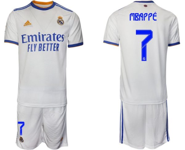 Real Madrid Heimtrikot 2022 weiß blau mit Aufdruck Mbappé 7 - immagine 2