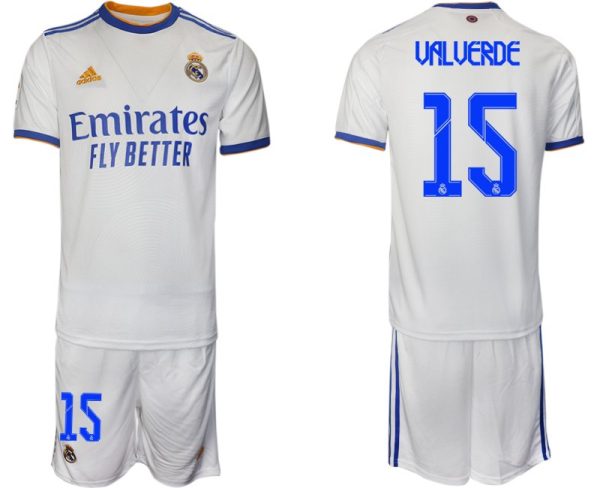 Real Madrid Heimtrikot 2022 weiß blau mit Aufdruck Valverde 15 - immagine 2