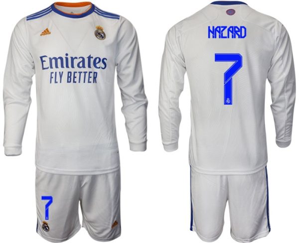 Real Madrid Heimtrikot 2022 weiß Langarm Trikotsatz mit Aufdruck Hazard 7