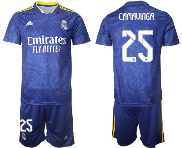 Real Madrid Herren Auswärtstrikot 2022 blau/weiß mit Aufdruck Camavinga 25 - Image 2