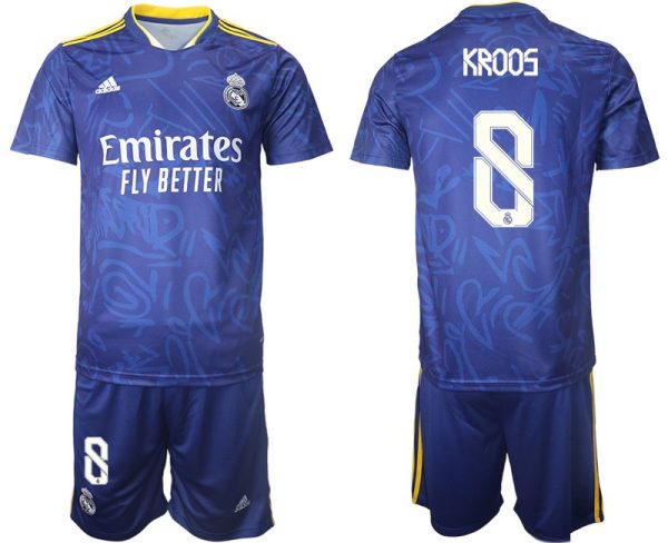 Real Madrid Herren Auswärtstrikot 2022 blau/weiß mit Aufdruck Kroos 8 - Bild 2