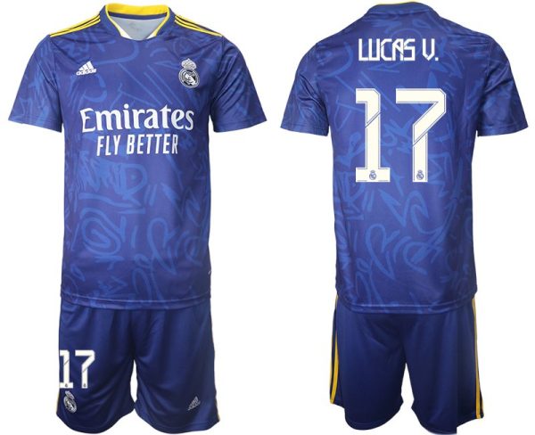 Real Madrid Herren Auswärtstrikot 2022 blau/weiß mit Aufdruck Lucas V. 17 - Slika 2