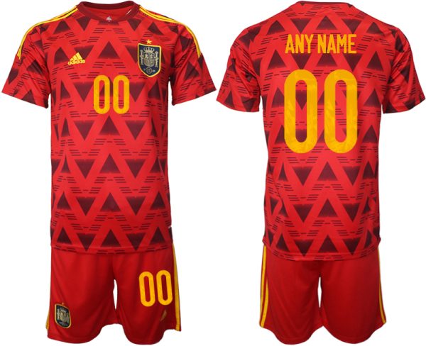 Spanien Heimtrikot WM 2022 Rot Trikotsatz Kurzarm + Kurze Hosen Anpassbare Name und  Nummer