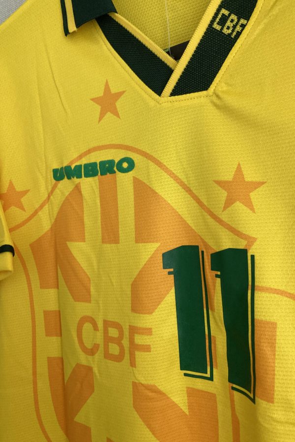 Vintage Signed Brasilien Fußball Heimtrikot 1991-1993 Umbro Cafu Brasil Herren mit Aufdruck ROMÁRIO 11 - Slika 4