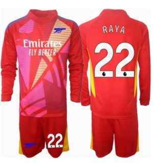 Arsenal Torwart Auswärtstrikot Kinder 2024-25 David Raya Rot Langarm