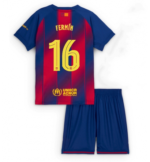 Barcelona Günstige Fermin Lopez #16 Heimtrikot Kinder 2025-26 Fußball trikotsatz