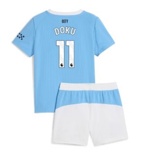 Manchester City Günstige Jeremy Doku #11 Heimtrikot Kinder 2025-26 Fußballtrikots Set
