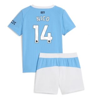 Manchester City Günstige Nico Gonzalez #14 Heimtrikot Kinder 2025-26 Fußballtrikots Set