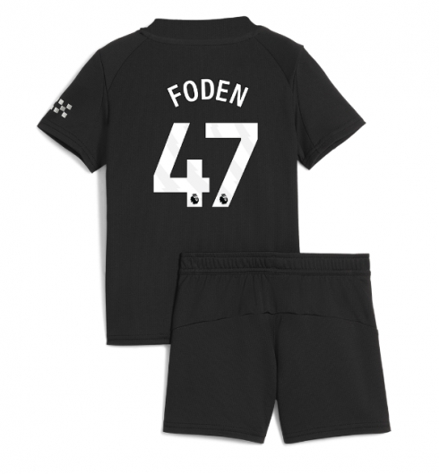 Manchester City Günstige Phil Foden #47 Auswärtstrikot Kinder 2025-26 Fußballtrikots Set