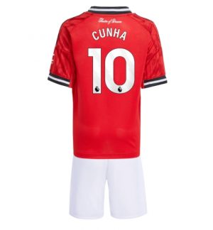 Manchester United Günstige Matheus Cunha #10 Heimtrikot Kinder 2025-26 Fußballtrikots Set